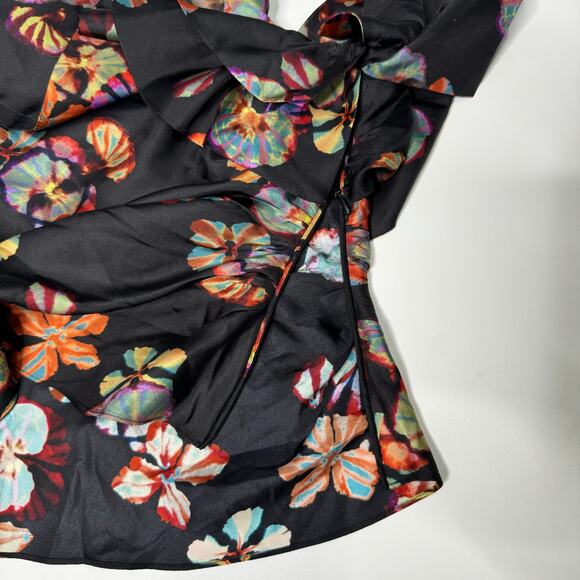 Ulla Johnson Adaleigh One Shoulder Floral Print Silk Top Black Size US 2 - Picture 8 of 12